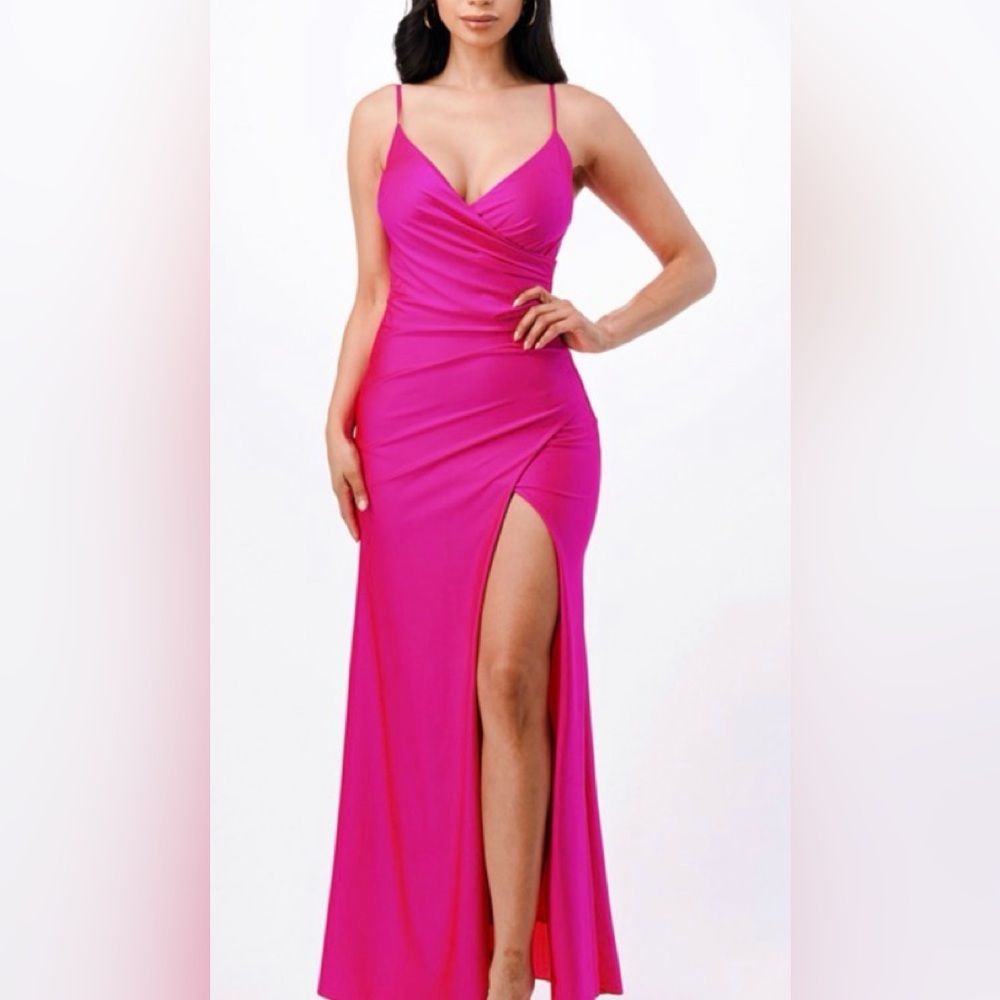 Pink Ruched Wrap Cocktail Dress